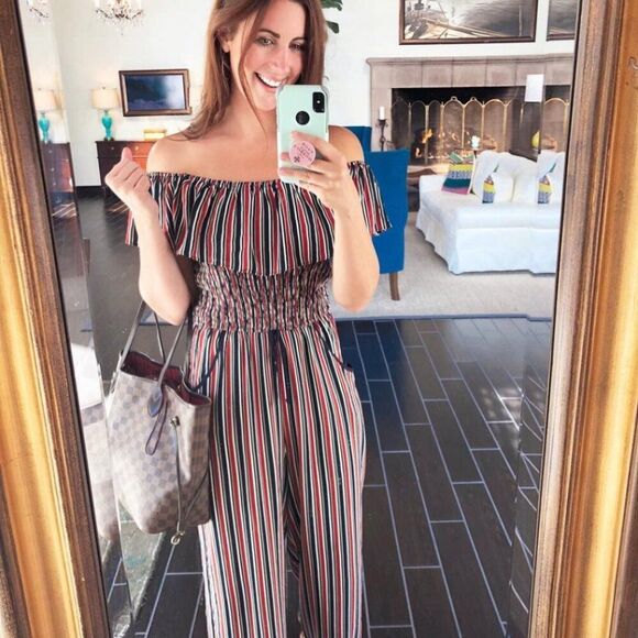 Women's Wide Leg Striped Jumpsuit | Romper Size Small - Picture 4 of 14